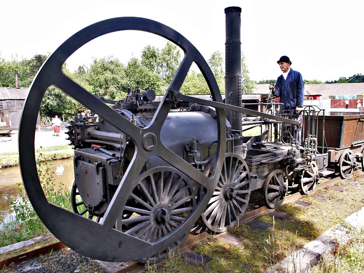 A Trevithick 1802 gőzmozdony lendkereke masszív darab